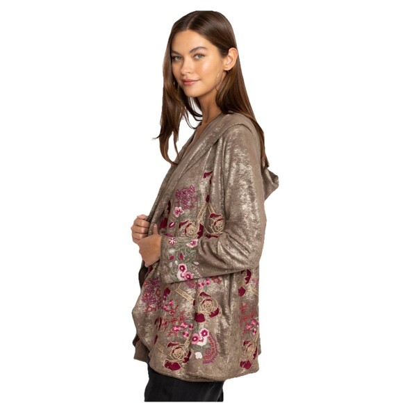 Johnny Was Biya XS JWLA Workshop Claudette Metallic Sweater Hooded Jacket $458 - Picture 2 of 16